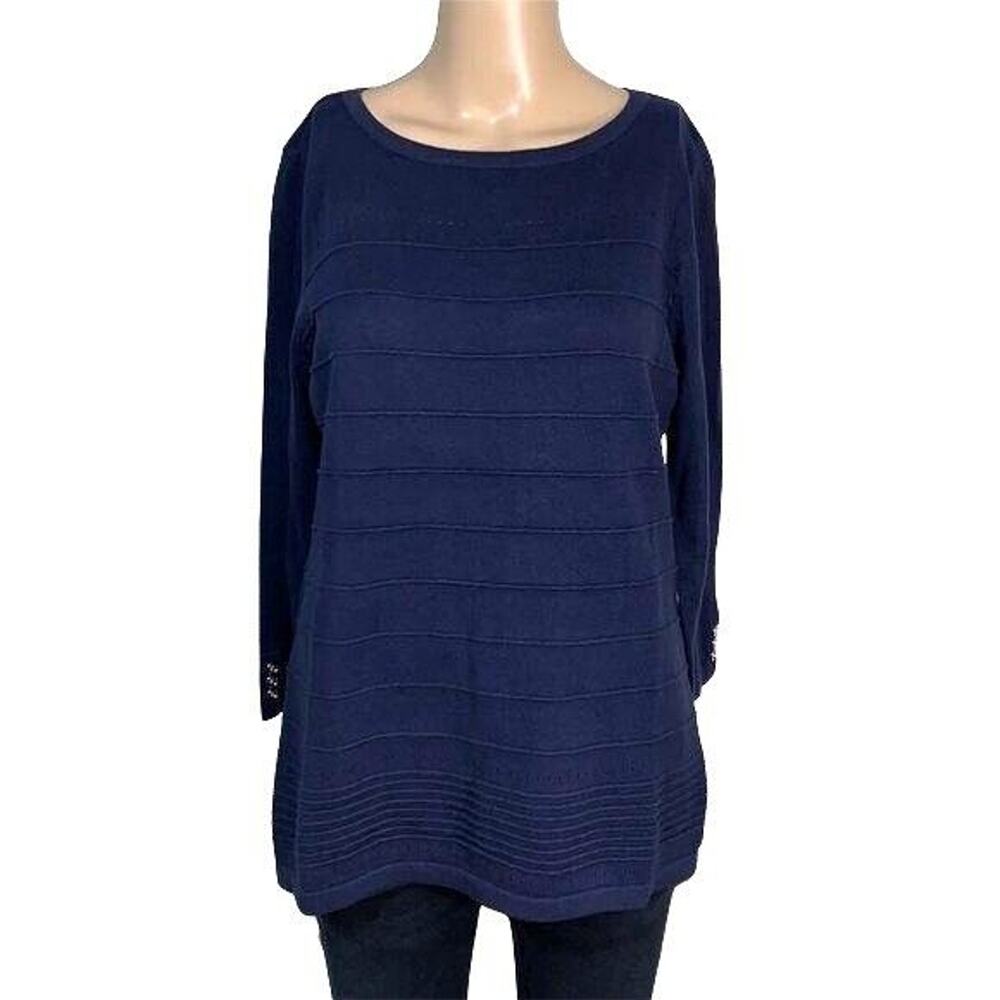 Karen Scott Womens Ottoman Sweater Pullover Knit Lightweight Boat Neck Blue XS